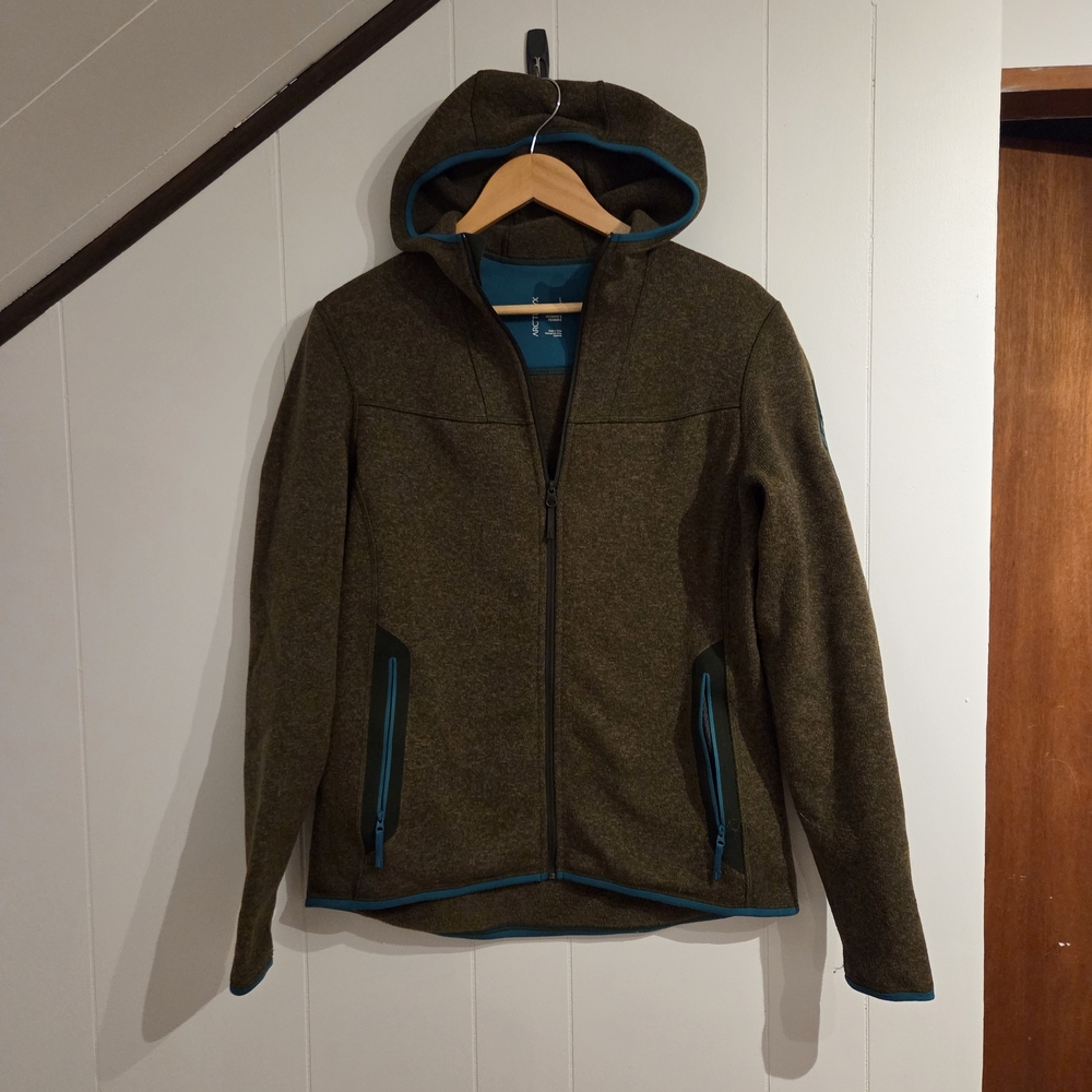 Arc'teryx Olive Green Hooded Jacket with Teal Accents